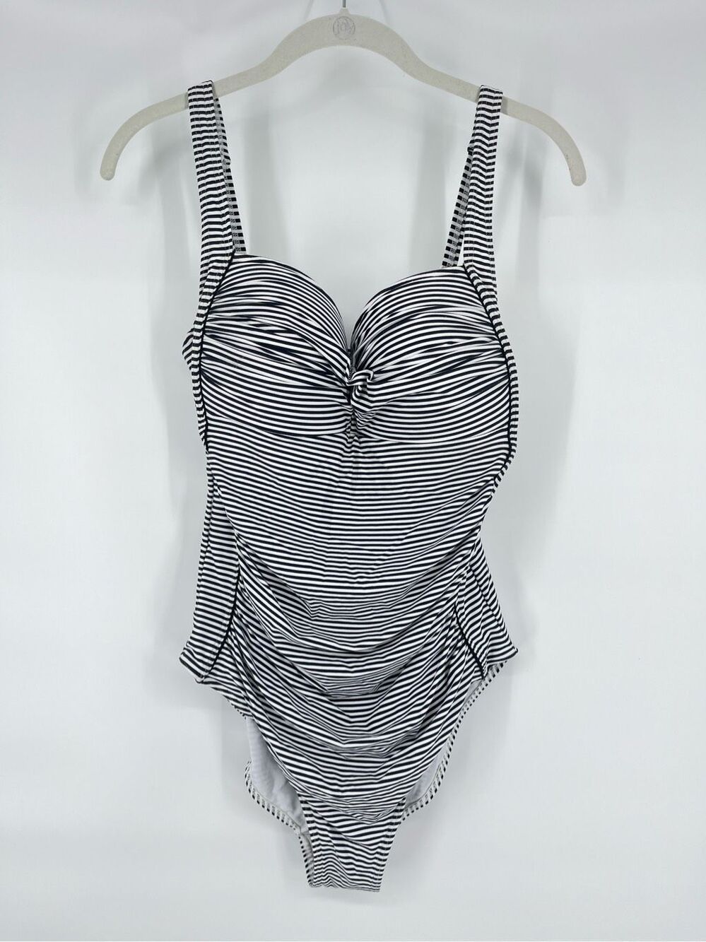 Nip Tuck Sorrento Stripe Joanne Twist Front One Piece Swim Suit Black Size US 10